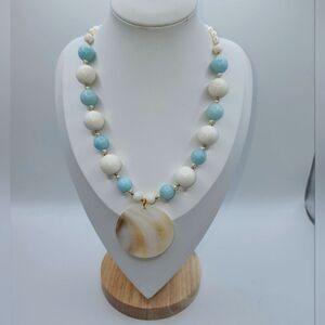 Lee Sands Gemstone & White Coral Necklace w/ Shell Pendant. NWOT